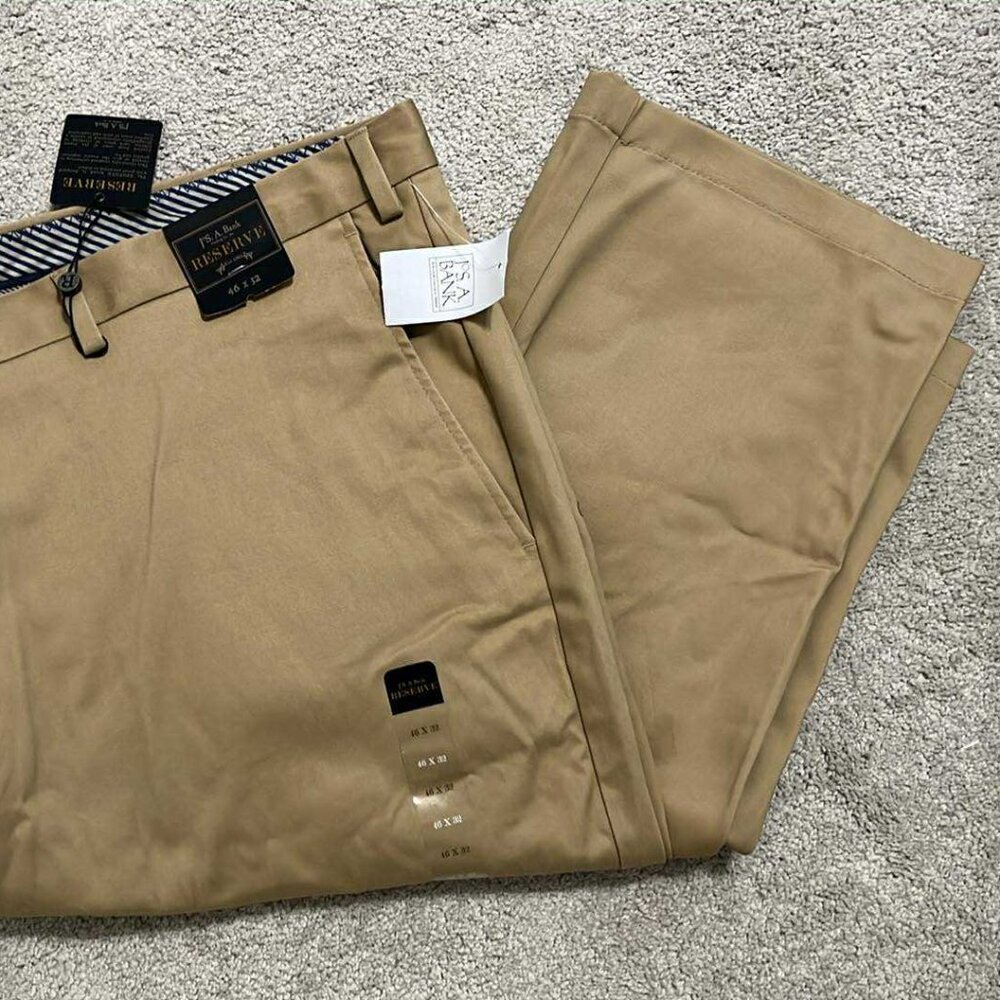 Jos A Banks Reserve Tailored NWT 46X32 Big and Tall Flat Front Chino Pant Tan - Picture 7 of 7